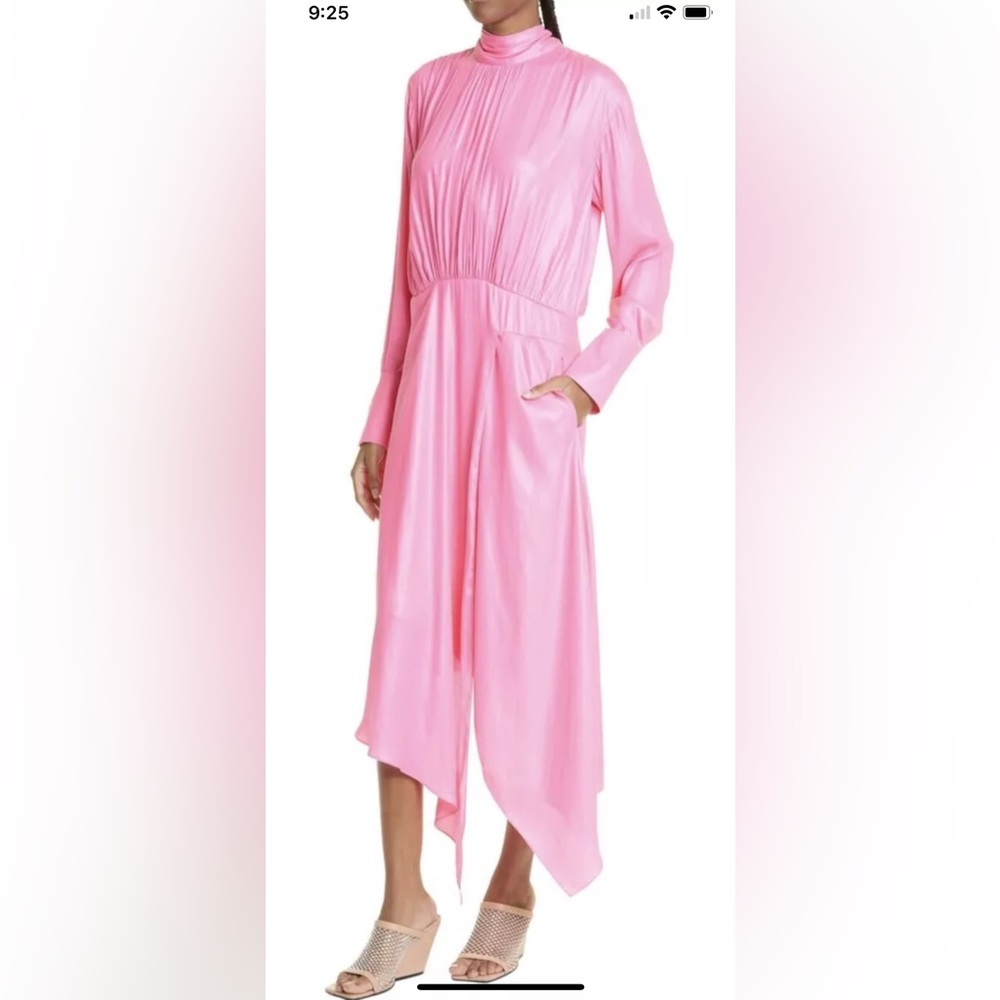 NWT $2100 Stella McCartney Shimmer Long Sleeve Asymmetric Hem Dress.Made in Ital